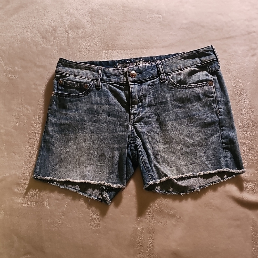 Express Women's Washed Blue Denim Cutoff Shorts Size 10